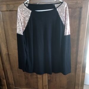 Black Sequin Sleeve Women's Top